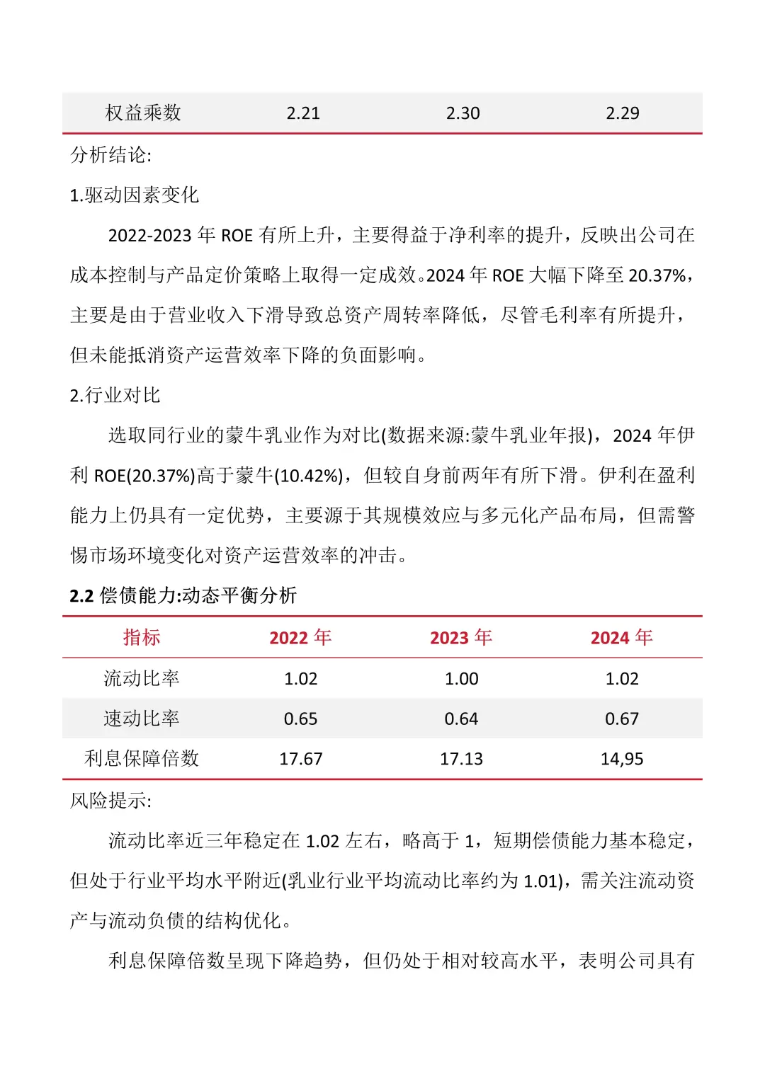财务分析报告——以伊利集团为例