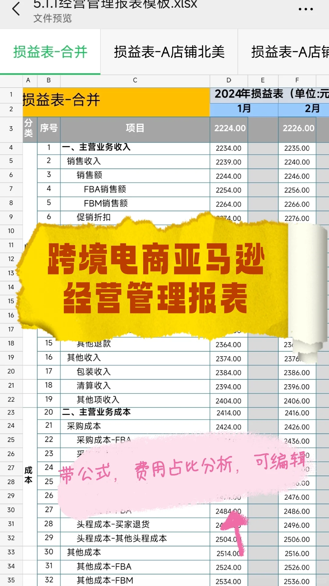 用于日常分析的跨境电商亚马逊经营管理报表