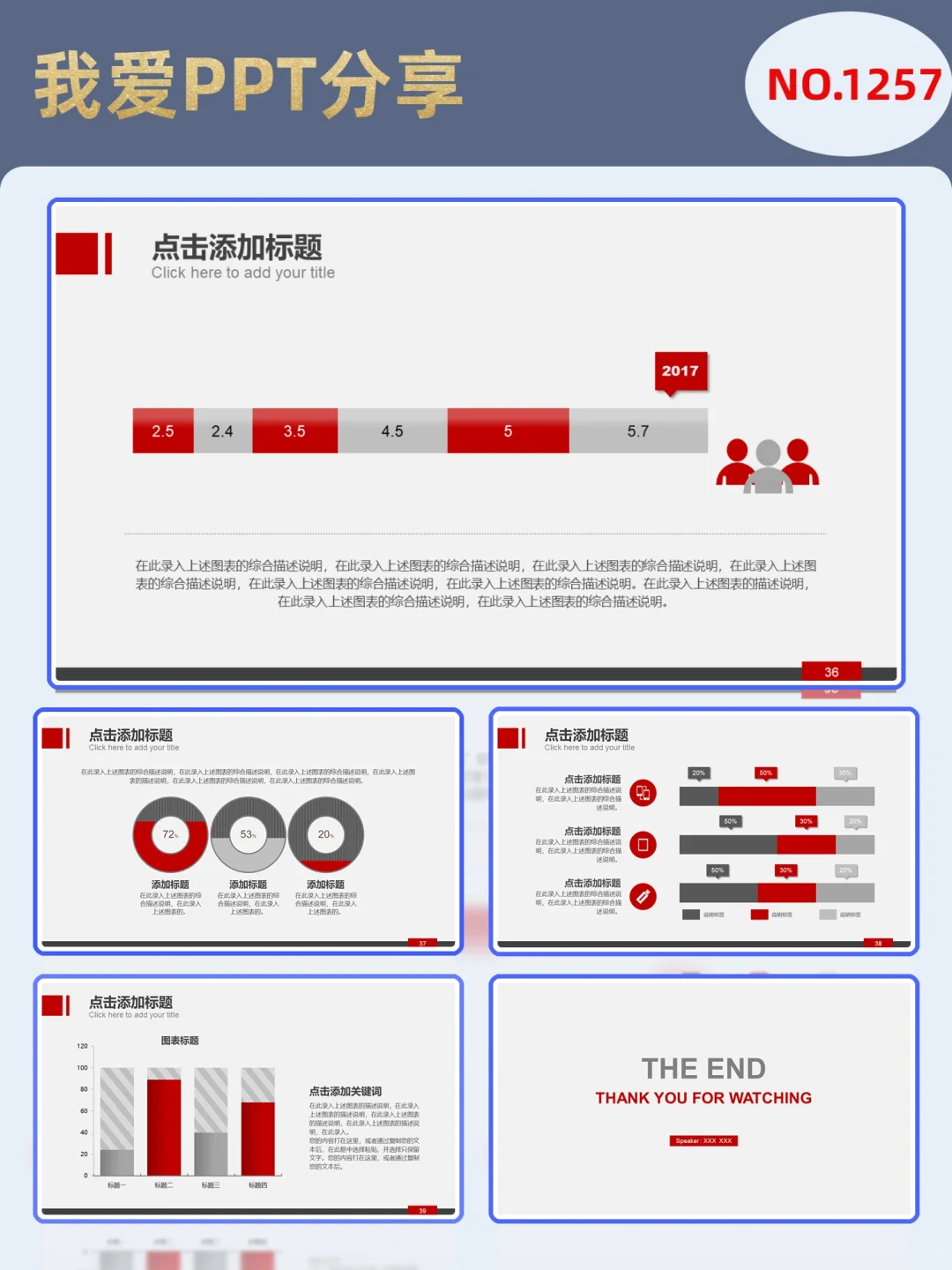 红色简约风数据图表数据分析报告PPT