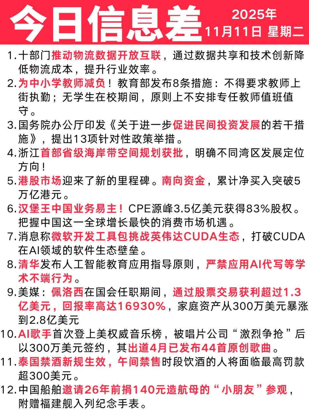 今日信息差｜11 🈷️ 11 日