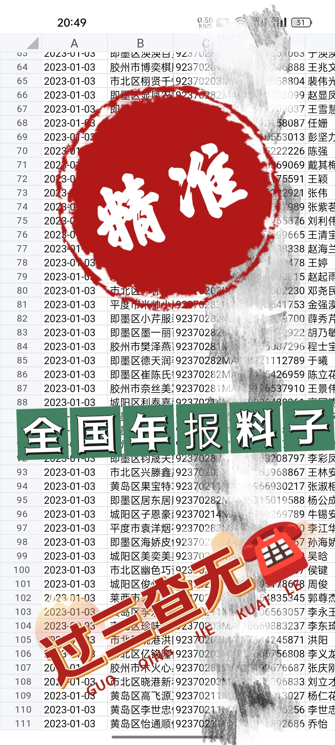 个体工商料子，年报料子