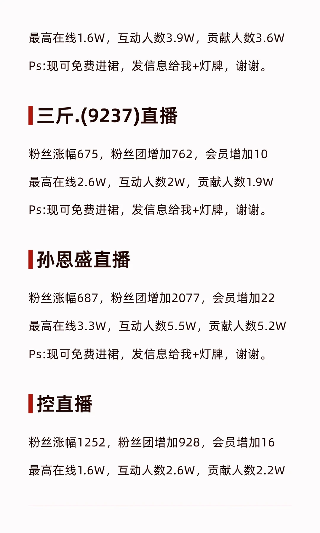 11月18号主播数据/排名总和