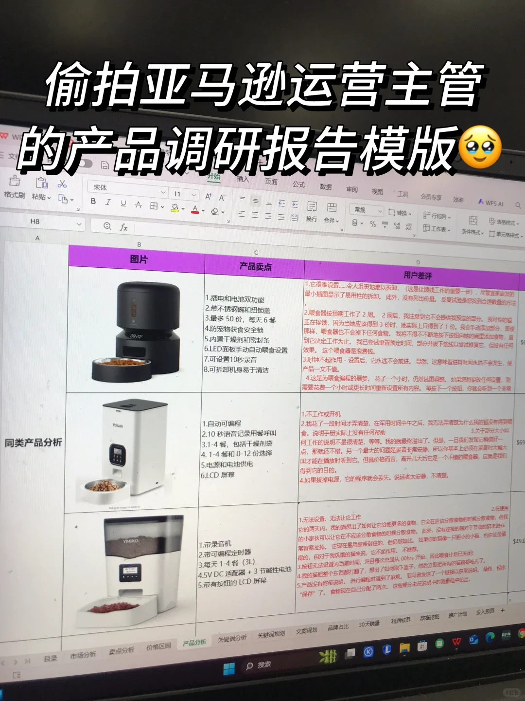 偷拍的亚马逊主管的产品调研报告模版😯