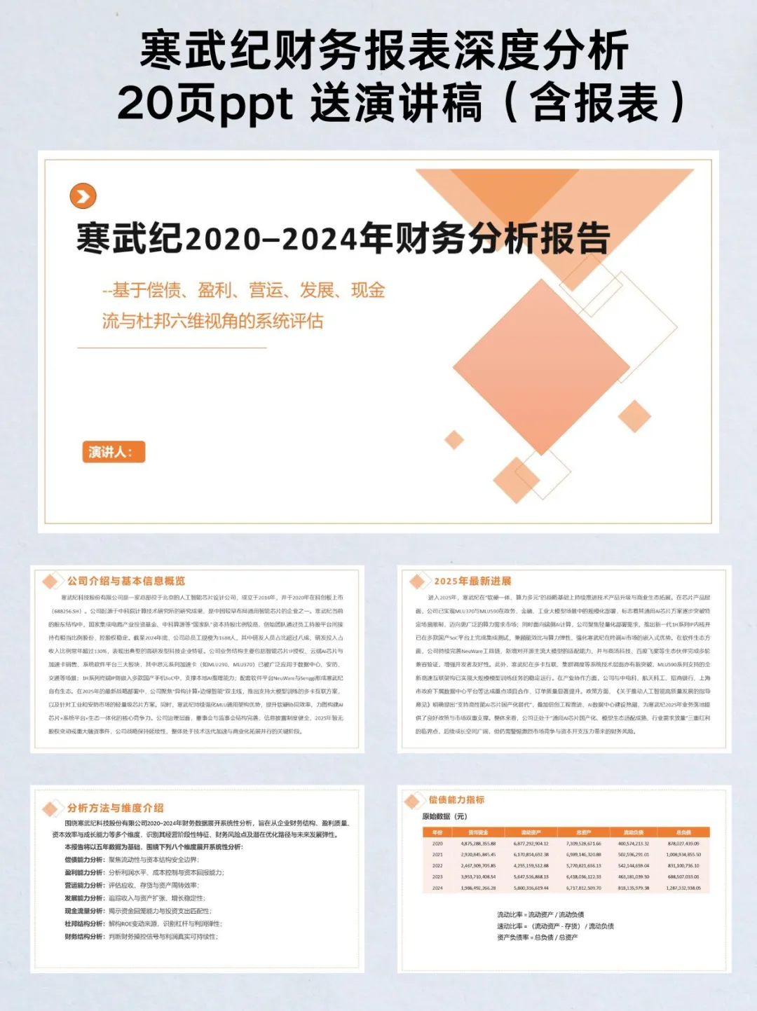 寒武纪2020-2024年财报分析ppt送演讲稿报表