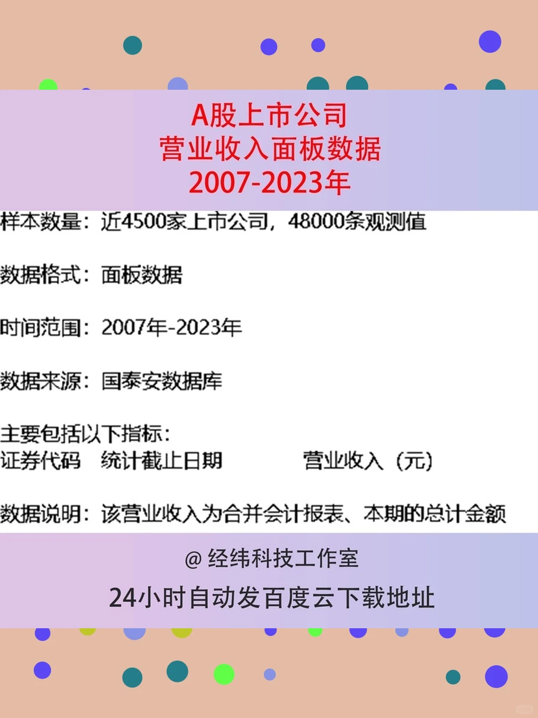 A股上市公司营业收入面板数据统计2007