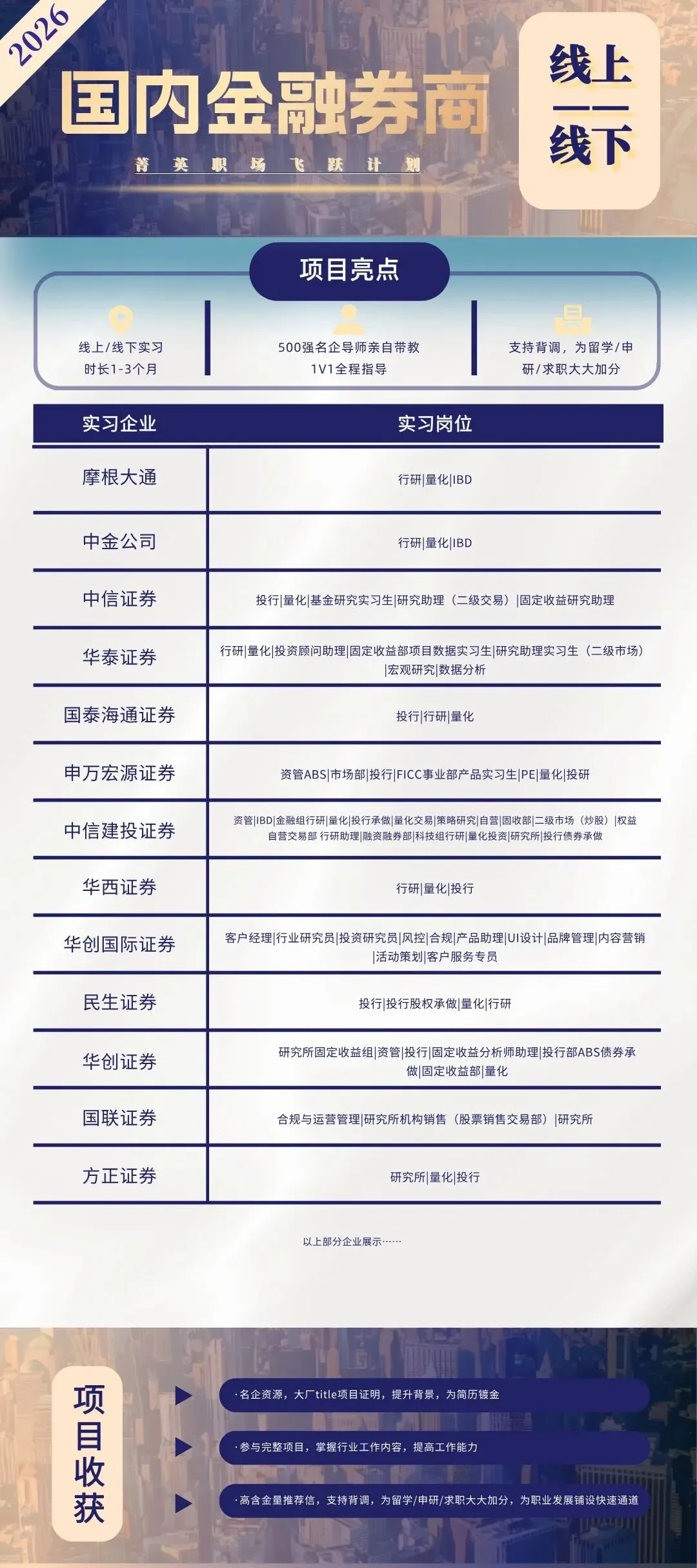 2026暑期实习:国内金融券商实习岗位推荐