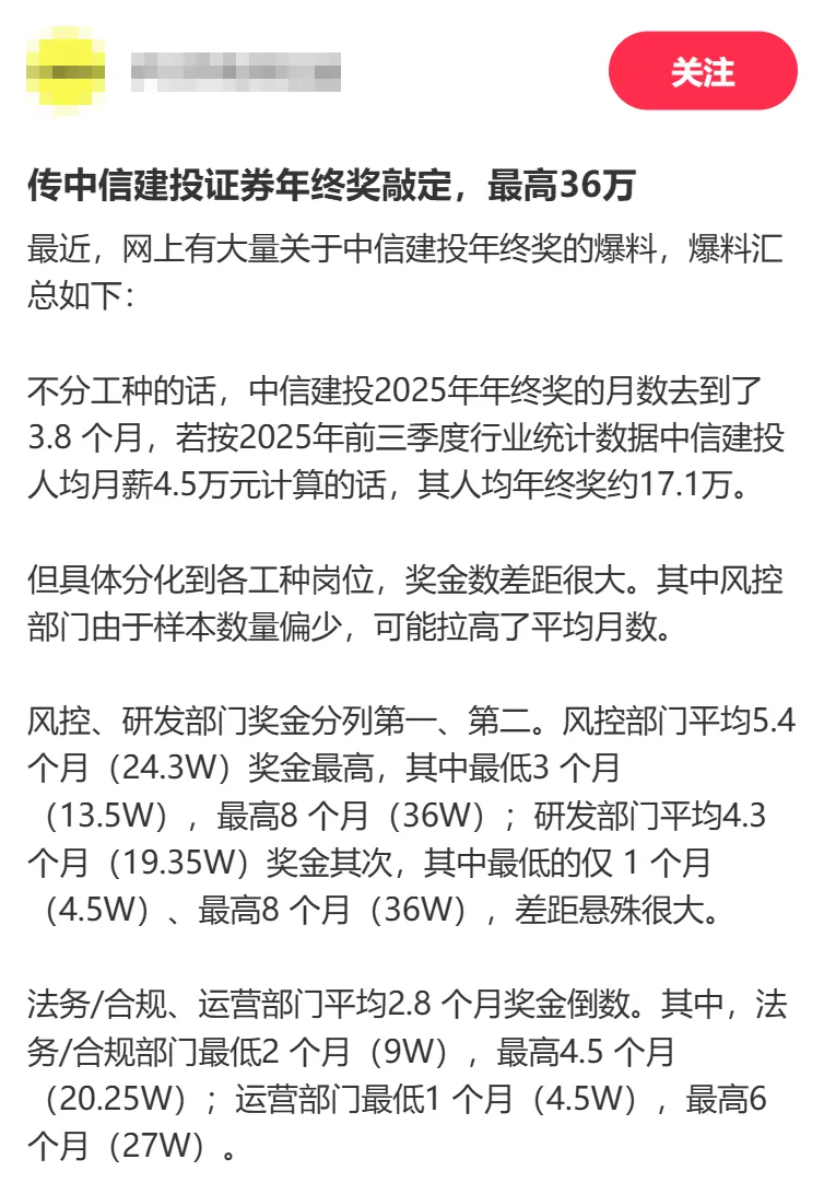 大瓜!XX券商年终奖曝光,最高36万