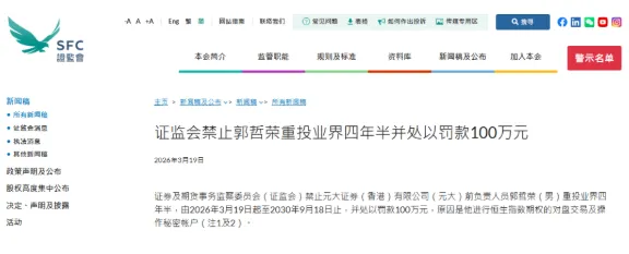 某券商RO,被禁业54个月、罚款100万