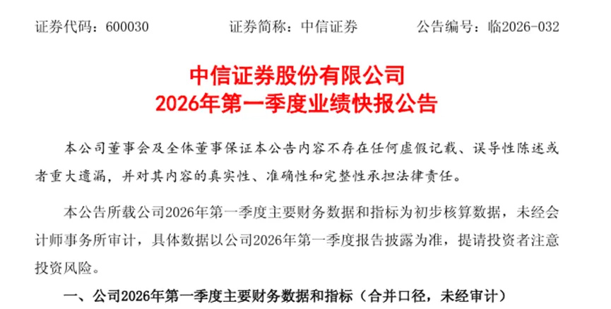 如何看待上市券商2026年首份一季度业绩快报