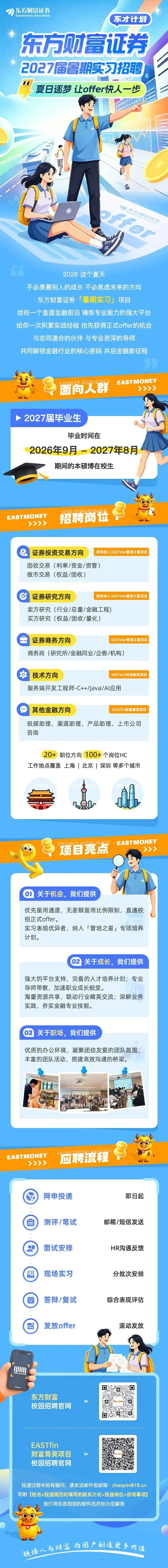 券商暑期 | 东方财富证券2027届暑期实习生招聘
