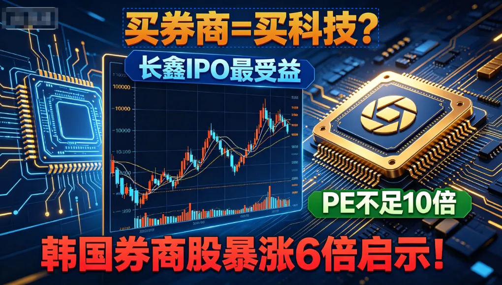 买券商=买科技?长鑫IPO最受益是这3家证券,PE不足10倍!韩国股暴涨6倍启示!