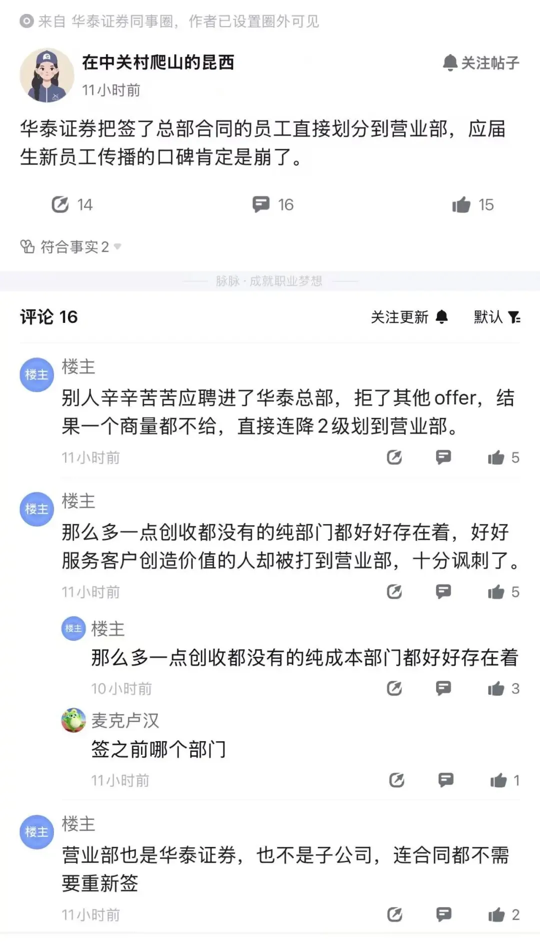 应届生签某券商总部合同却被直调营业部