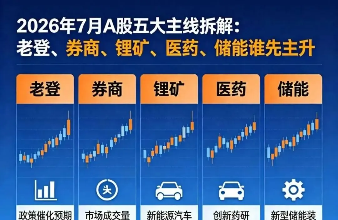 7月A股五大主线拆解:老登、券商、锂矿、医药、储能谁先主升