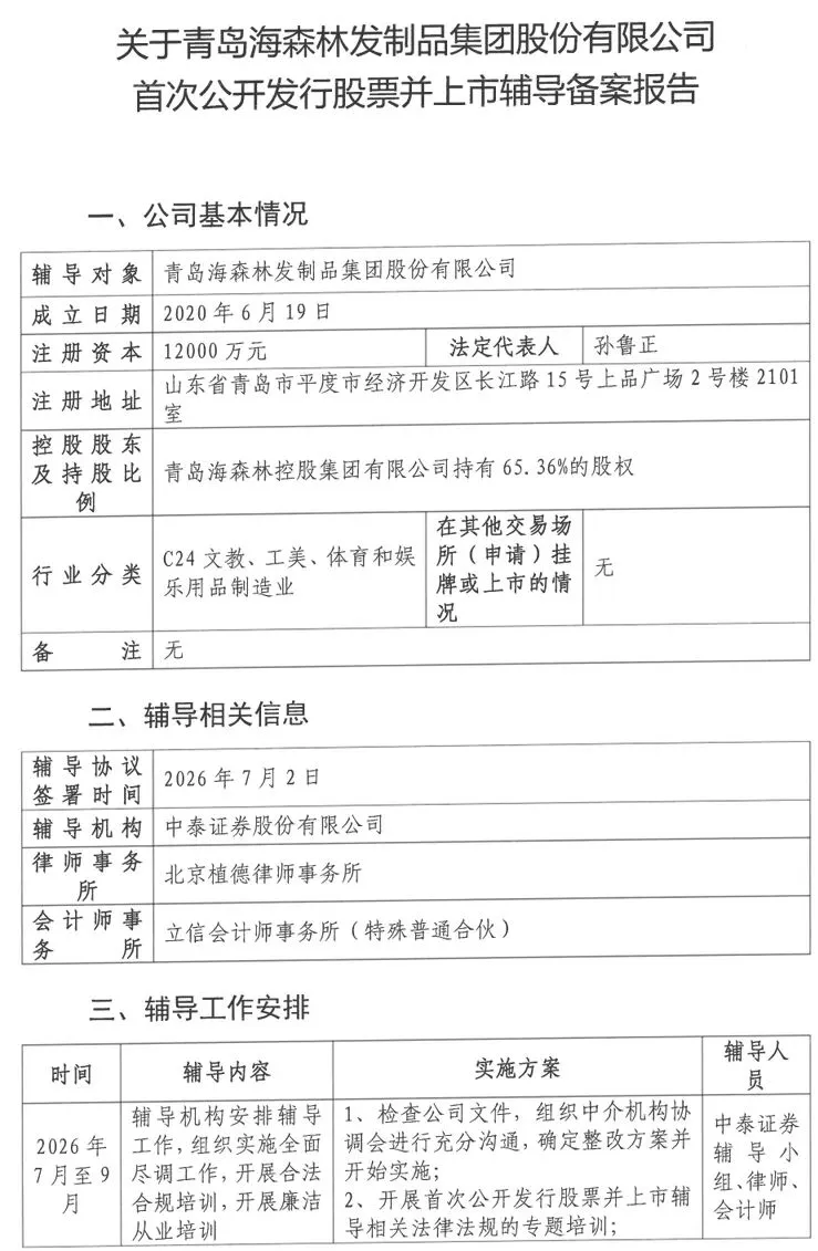 海森林,更换券商,继续IPO进程!