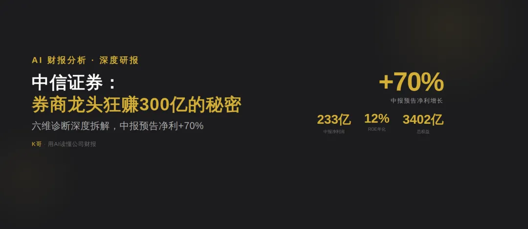 中信证券:券商龙头狂赚300亿的秘密——AI六维诊断深度拆解