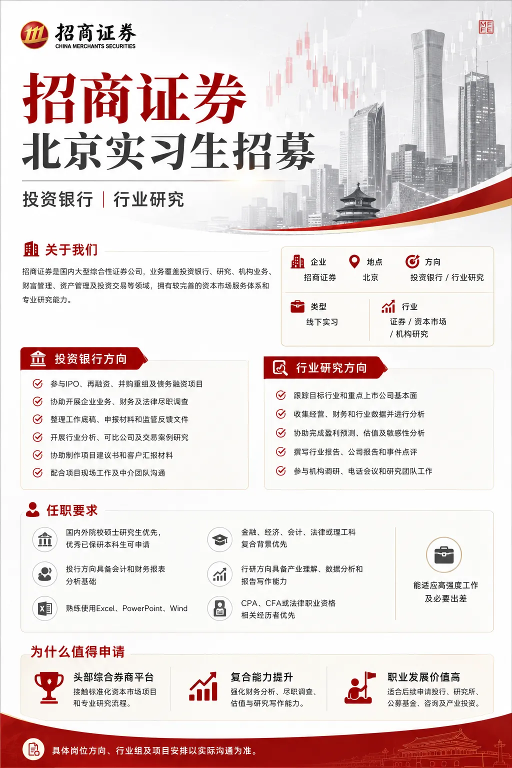 【招商证券|国内头部券商】北京实习生 | 投资银行|行业研究